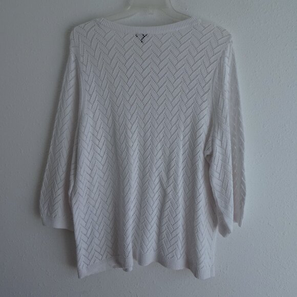Talbots Open Knit Sweater Women's Plus Size 3X White Linen Blend Pullover - Picture 4 of 6